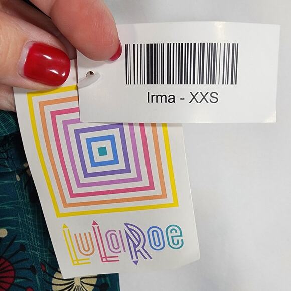 NEW LuLaRoe LLR Green Starburst Irma Hi-Low Tunic Short Sleeve Top Women Sz XXS - Picture 4 of 9